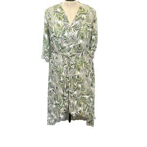 SWIMSUITS FOR ALL Cover-up Womens Robe Sz 14/16 White Green Palm Leaves Hi-Low